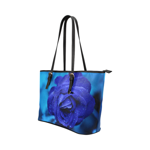 Blue rose Leather Tote Bag/Small (Model 1651)