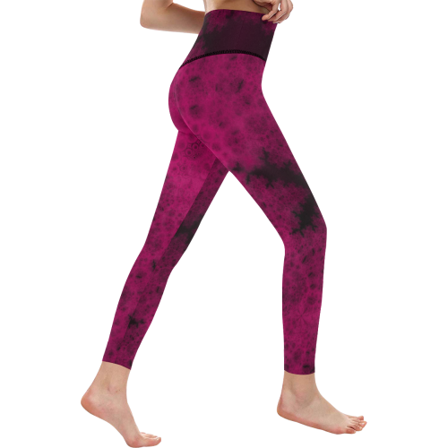 Purple Snowvember Night Fractal Abstract Women's All Over Print High-Waisted Leggings (Model L36)