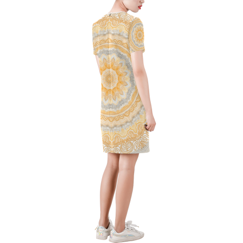 mandala neon 16 Short-Sleeve Round Neck A-Line Dress (Model D47)