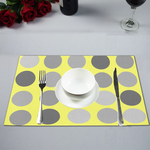 Gray and Yellow Polka Dots Placemat 12’’ x 18’’ (Set of 4)