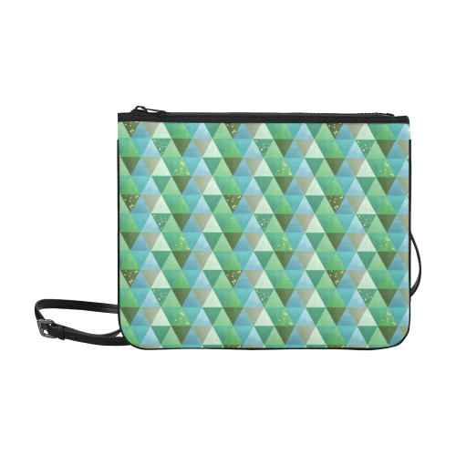 Triangle Pattern - Green Teal Khaki Moss Slim Clutch Bag (Model 1668)