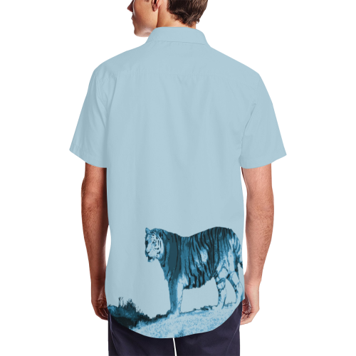 Blue Tiger Men's Short Sleeve Shirt with Lapel Collar (Model T54)