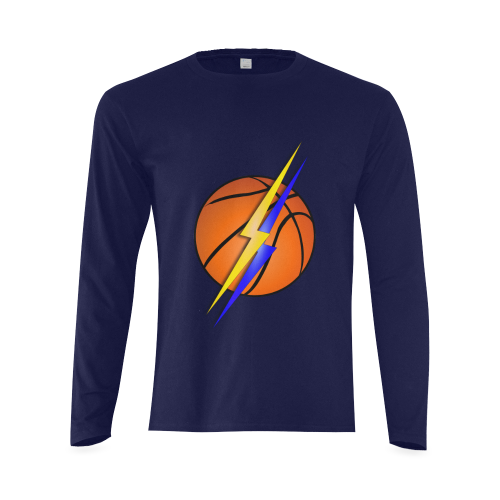 Basketball Lightning Bolt Blue and Gold on Blue Sunny Men's T-shirt (long-sleeve) (Model T08)