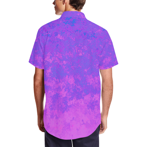 Blue/Purple/Pink Abstract Men's Short Sleeve Shirt with Lapel Collar (Model T54)