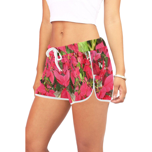 YS_0019 - Red Flower Women's All Over Print Relaxed Shorts (Model L19)