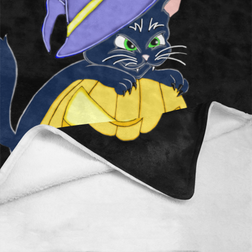 Cute Halloween Black Cat Witches Hat Black Ultra-Soft Micro Fleece Blanket 50"x60"