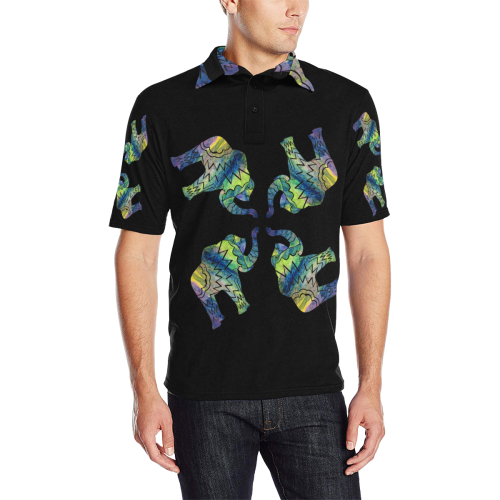 Patchwork Elephant Spiral Men's Polo Men's All Over Print Polo Shirt (Model T55)