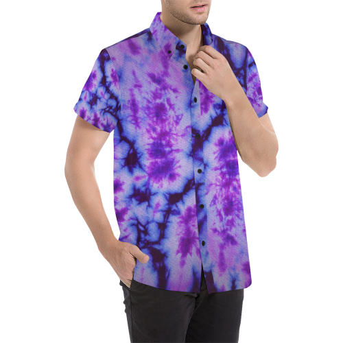 tie dye swirls in purple and blue 2 Men's All Over Print Short Sleeve Shirt (Model T53)
