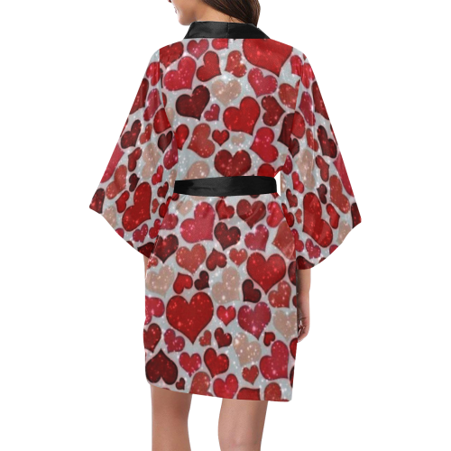sparkling hearts, red Kimono Robe