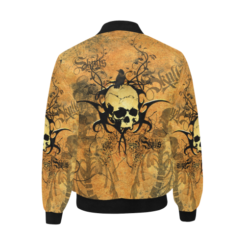 Awesome skull with tribal All Over Print Quilted Bomber Jacket for Men (Model H33)