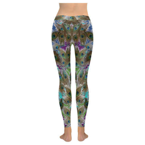 peacock feathers design Women's Low Rise Leggings (Invisible Stitch) (Model L05)