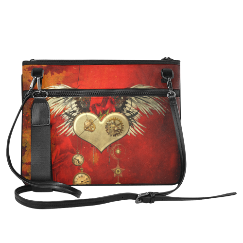Steampunk heart, clocks and gears Slim Clutch Bag (Model 1668)