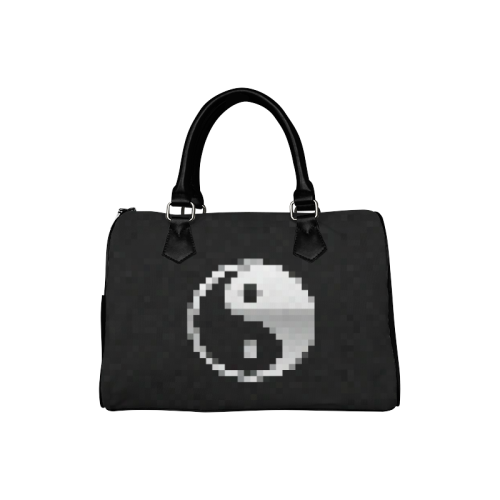 Women's Boston Leather Handbag - 8-Bit Gamer Yin Yang Block Symbol Boston Handbag (Model 1621)