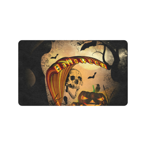 Funny halloween design with skull and pumpkin Doormat 30"x18" (Black Base)