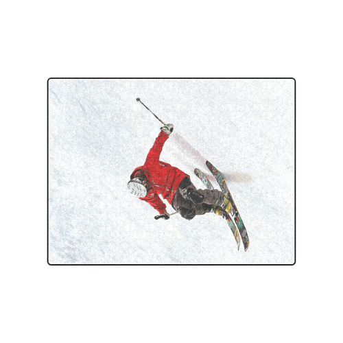 Daring Skier Flying Down a Steep Slope Blanket 50"x60"