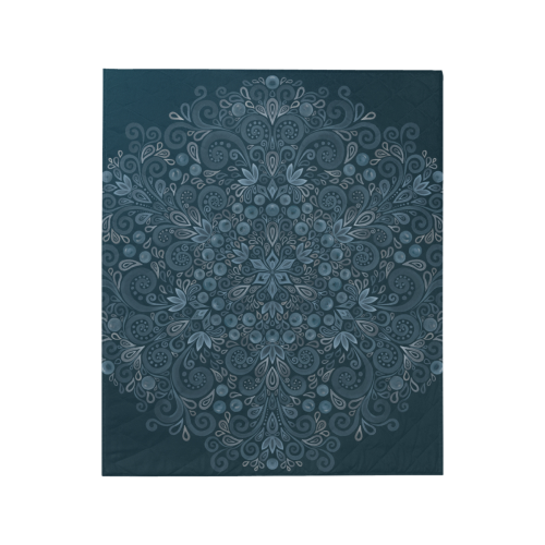 Blueberry Field, Blue, Watercolor Mandala Quilt 50"x60"