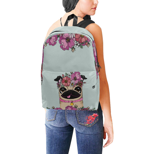 Pug Flower Unisex Classic Backpack (Model 1673)