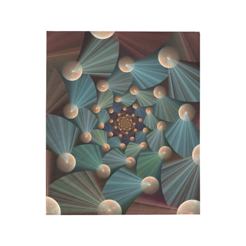 Modern Abstract Fractal Art With Depth Brown Slate Turquoise Quilt 50"x60"