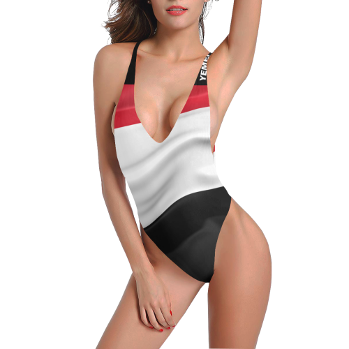 Yemen Flag Sexy Low Back One-Piece Swimsuit (Model S09)
