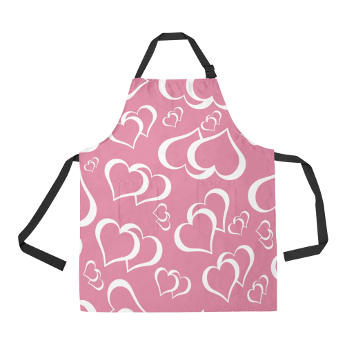 White and Rose Pink Hearts Pattern All Over Print Apron