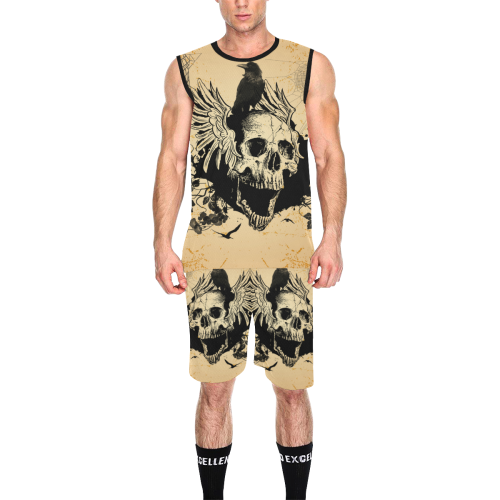 Awesome skull with crow All Over Print Basketball Uniform