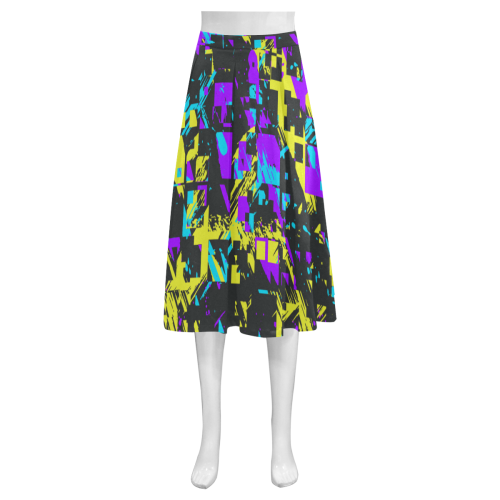 Purple yelllow squares Mnemosyne Women's Crepe Skirt (Model D16)