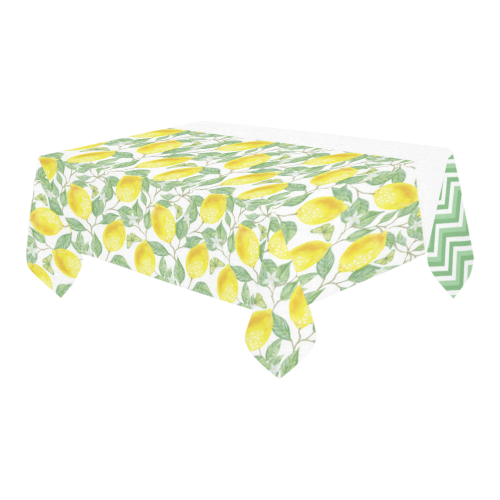 Lemons With Chevron Cotton Linen Tablecloth 60" x 90"