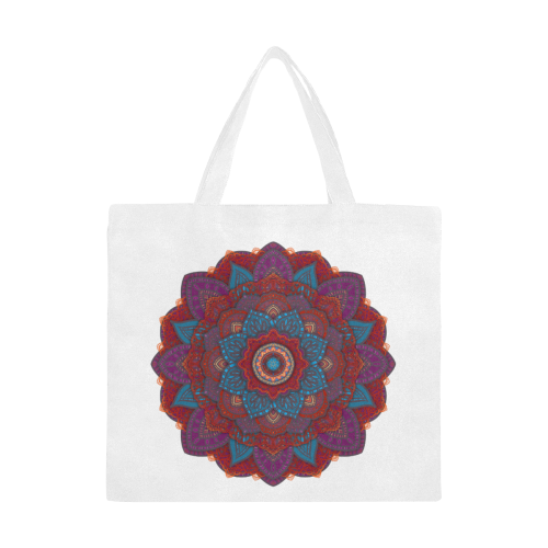 3D Mandala in Teal Blue and Purple with Red Lace Canvas Tote Bag/Large (Model 1702)
