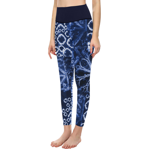 Blue Shibori Abstract Women's All Over Print High-Waisted Leggings (Model L36)