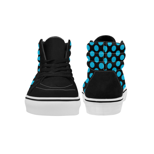 Blue Polka Dots on Black Women's High Top Skateboarding Shoes (Model E001-1)