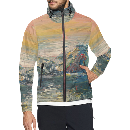 Mountains painting Unisex All Over Print Windbreaker (Model H23)