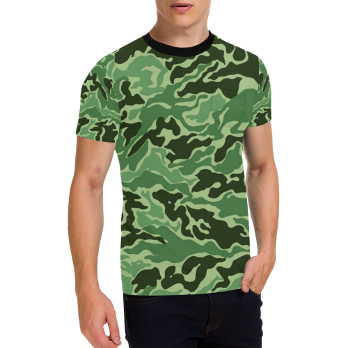 CAMOUFLAGE-GREEN Men's All Over Print T-Shirt with Chest Pocket (Model T56)