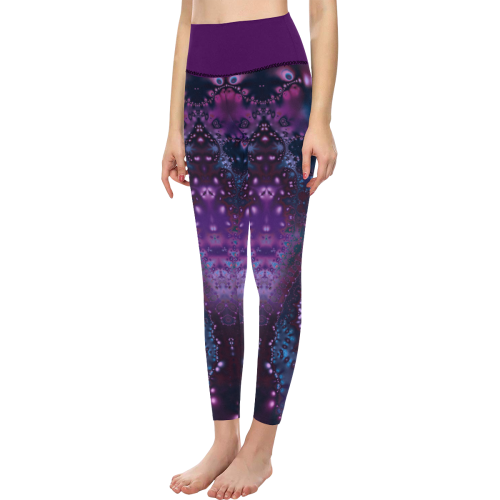 Purple Hyacinth Lace Fractal Women's All Over Print High-Waisted Leggings (Model L36)