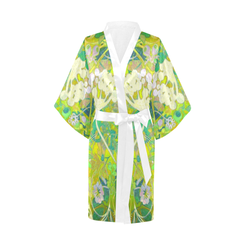floral 1 abstract in shades of green Kimono Robe