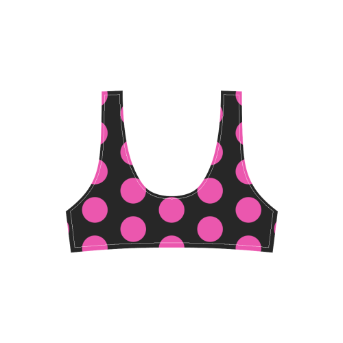 Pink Polka Dots on Black Sport Top & High-Waisted Bikini Swimsuit (Model S07)