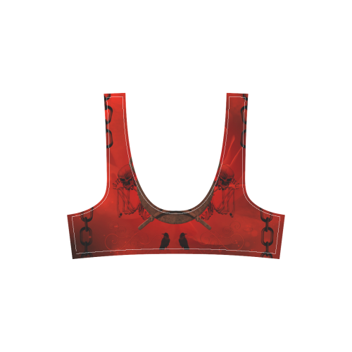 Skulls on red vintage background Sport Top & High-Waisted Bikini Swimsuit (Model S07)