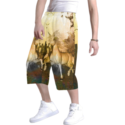 White unicorn in the night Men's All Over Print Baggy Shorts (Model L37)