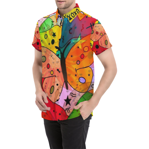 My Butterfly Popart by Nico Bielow Men's All Over Print Short Sleeve Shirt (Model T53)