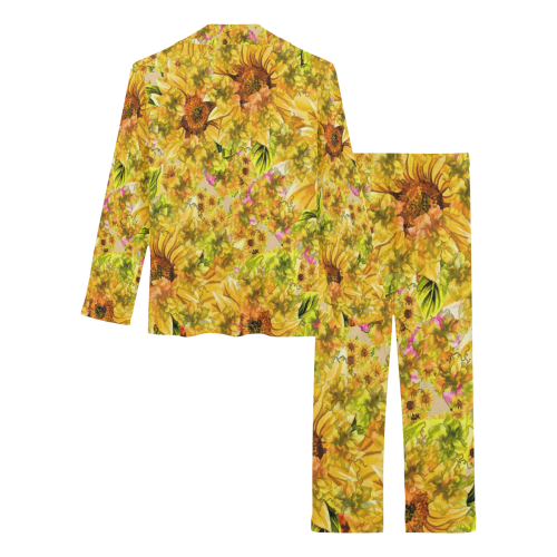 Orange Yellow Sunflowers Women's Long Pajama Set