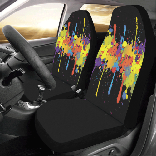 CRAZY multicolored double running SPLASHES Car Seat Covers (Set of 2)