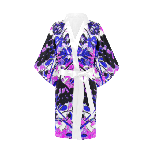 floral abstract in shades of purple 2 Kimono Robe