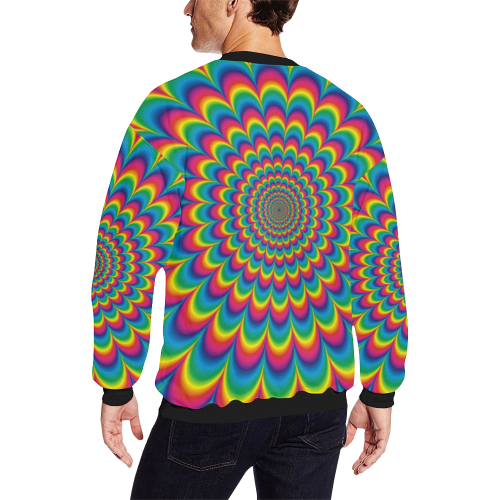 Crazy Psychedelic Flower Power Hippie Mandala Men's Oversized Fleece Crew Sweatshirt/Large Size(Model H18)
