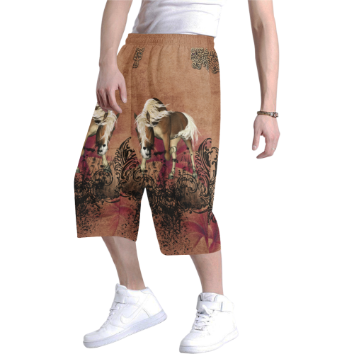 Amazing horse with flowers Men's All Over Print Baggy Shorts (Model L37)