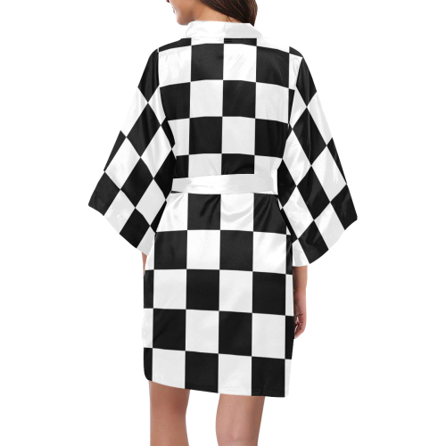 Black White Checkered Kimono Robe