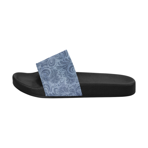 Denim with vintage floral pattern, blue boho Women's Slide Sandals (Model 057)