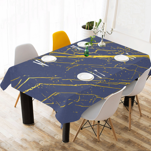 Golden Blue Depths Cotton Linen Tablecloth 60"x120"