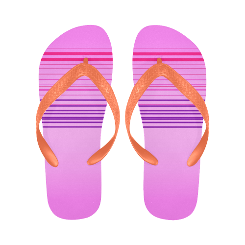 Pink orange with lines Flip Flops for Men/Women (Model 040)
