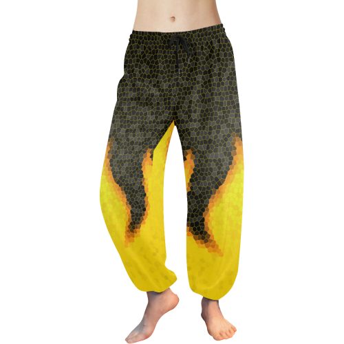 fire mosaic yellow to black pattern Women's All Over Print Harem Pants (Model L18)