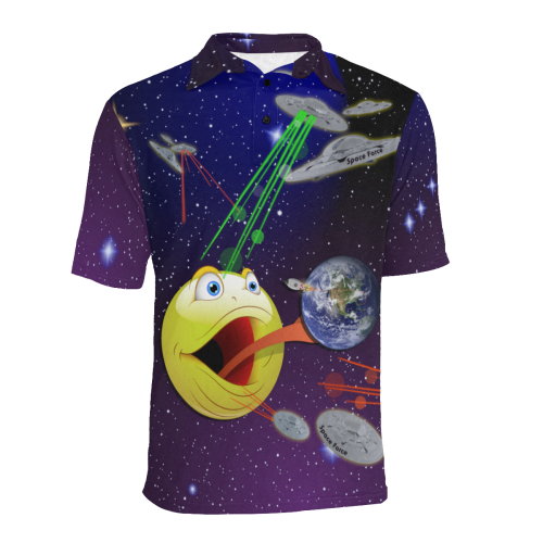 Epic Space Force battle alien frog eats earth Men's All Over Print Polo Shirt (Model T55)
