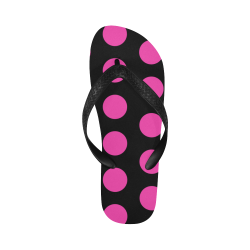 Pink Polka Dots on Black Flip Flops for Men/Women (Model 040)